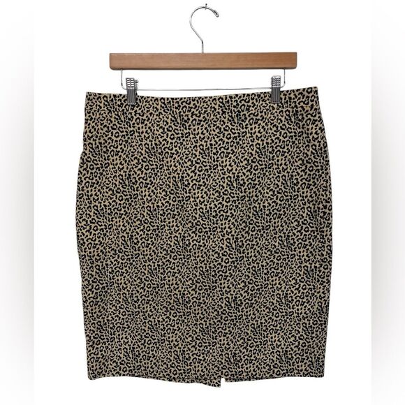J. Crew | Brown Black Animal Leopard Print Midi Pencil Skirt Lined 12 - Picture 1 of 7